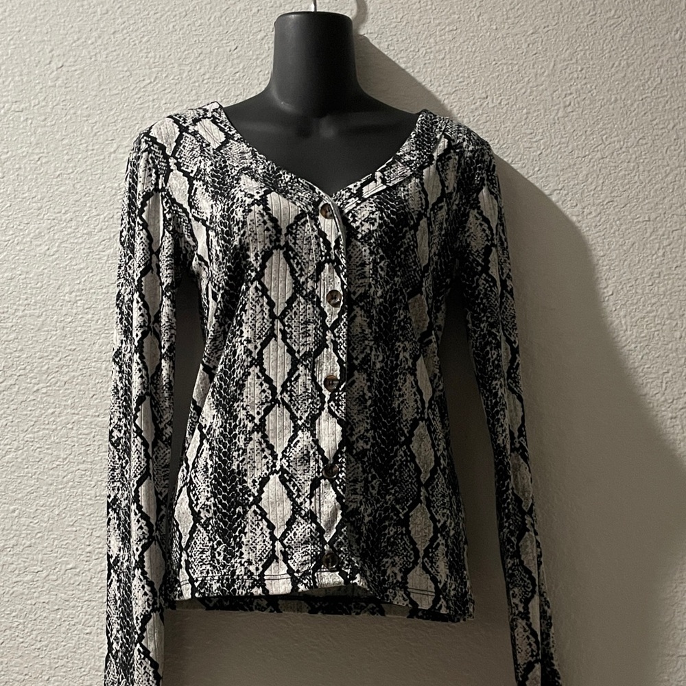 Snakeskin Print Button-Up Top